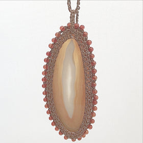 Agate Slice Pendant with Macrame Bezel and Cord - New Earth Gifts