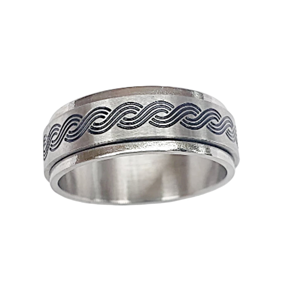 Stainless Steel Spinner Ring-Helix Pattern - New Earth Gifts