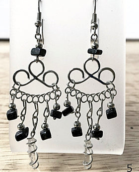 Black Onyx and Quartz Point Boho Style Gemstone Earrings-New Earth Gifts