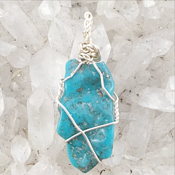 Turquoise Blue Lightweight Wire Wrap Pendant - New Earth Gifts