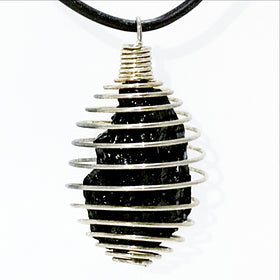Black Tourmaline Natural Spiral Cage Pendant | New Earth Gifts