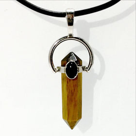 Tiger Eye Double Terminated Point Pendant with Black Onyx Cabochon | New Earth Gift