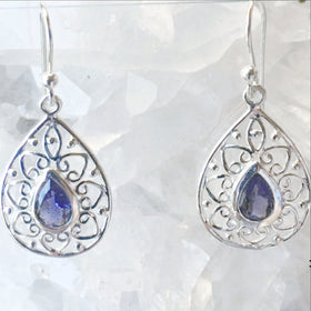 Iolite Sterling Silver Earrings Victorian Style - New Earth Gifts