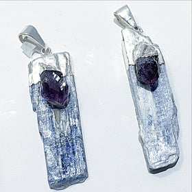 Blue Kyanite Blade Pendant-Amethyst Accent | New Earth Gifts