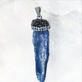 Blue Kyanite Polish Pendant with Beaded Bail | New Earth Gifts