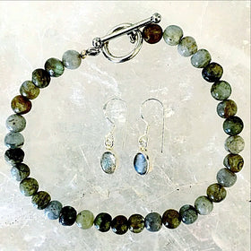 Sterling Labradorite Beaded Bracelet and Earring Set - New Earth Gifts