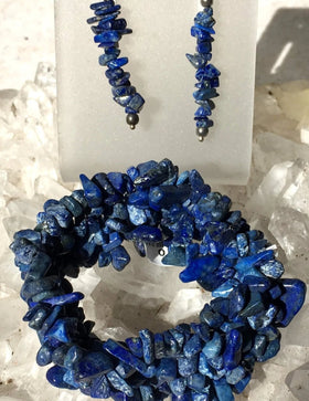 Lapis 5-strand Cuff Stretch Bracelets with Matching Earrings - New Earth Gifts