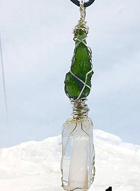 Lemurian Seed Crystal Pendant Paired with Moldavite | New Earth Gifts