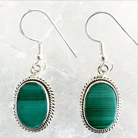 Malachite Sterling Silver Oval Earrings -New earth Gifts
