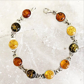 Amber Sterling Bracelet Featuring Yellow, Honey and Green Amber - New Earth Gifts