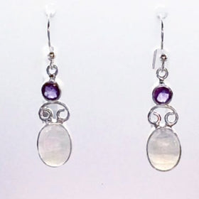 Moonstone Oval Earrings with Amethyst Accents | New Earth Gifts