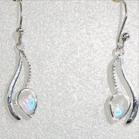 Rainbow Moonstone Curving Line Design Sterling Earrings - New Earth Gifts