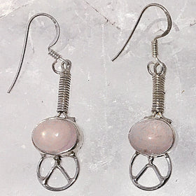 Peace Sign Rose Quartz Sterling Dangle Earrings - New Earth Gifts
