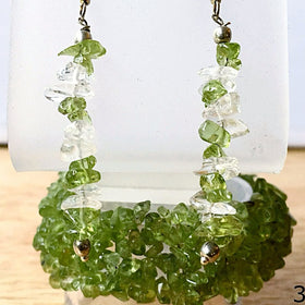 Peridot Cuff Bracelet 5 Strands with Peridot and Quartz Earrings - New Earth Gifts