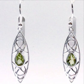Faceted Peridot Sterling Earrings, Abstract Style, Marquis Shape