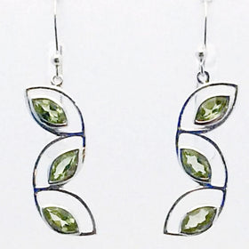 Peridot Cascading Leaves Sterling Earrings show off beautiful faceted Peridot marquis stones. 1.5" long