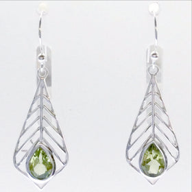 Sterling Peridot Palm Leaf Style Earrings 1.5" long - Get that tropical vibe 