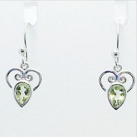 Peridot Faceted Heart Style Drop Sterling Earrings | New Earth Gifts