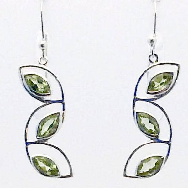 Peridot Cascading Leaves Sterling Earrings show off beautiful faceted Peridot marquis stones. 1.5" long