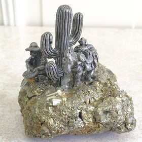 Pewter Miner and Pack Horse on Pyrite Cluster | New Earth Gifts