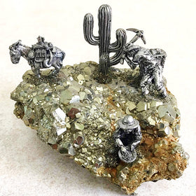 Pewter Miners on Large Pyrite Cluster | New Earth Gifts