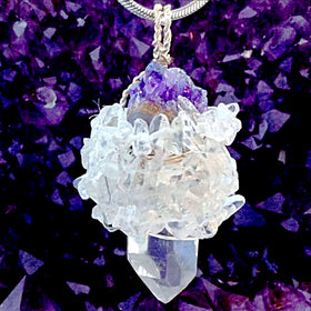 Natural Quartz Point and Amethyst Drusy Wrapped in Quartz Chips - New Earth Gifts