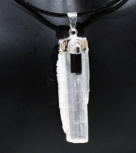 Selenite Blade Pendant with Black Tourmaline Accent | New Earth Gifts