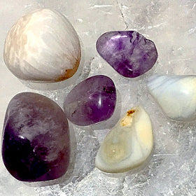 6 pc set includes 1 each Amethyst and Scolecite and 2 each White Opal and Small Amethyst - New Earth Gifts