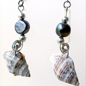Florida Seashell Earrings Cone Shell Sterling Silver Findings - New Earth Gifts
