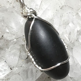 Black Shiva Lingam Pendants - Silver Wire Wrapped - New Earth Gifts