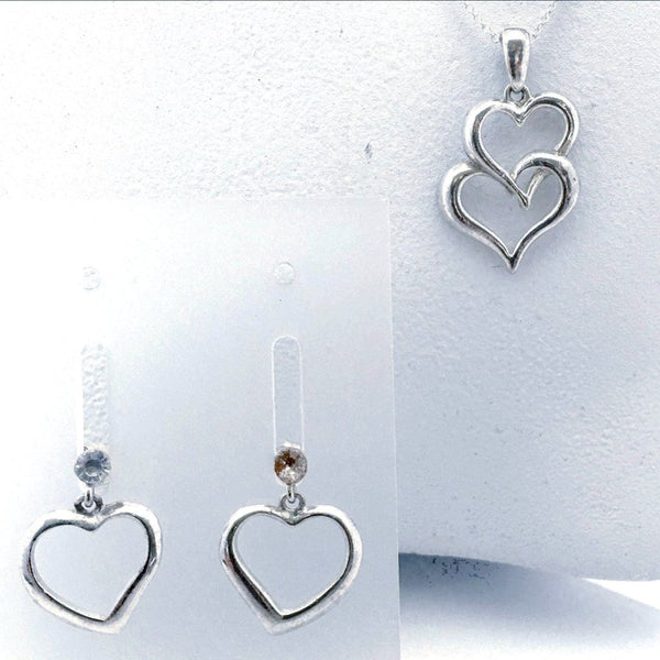 Heart Pendant and Earrings Set - Sterling Silver - New Earth Gifts