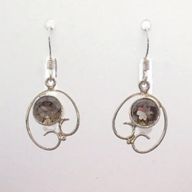 Smoky Quartz Faceted Sterling Earrings Floral Style - New Earth Gifts