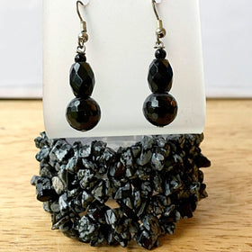 Snowflake Obsidian Cuff Bracelet With Black Obsidian Earrings - New Earth Gifts