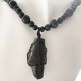 Unisex Black Onyx Necklace with Specularite Pendant - New Earth Gifts