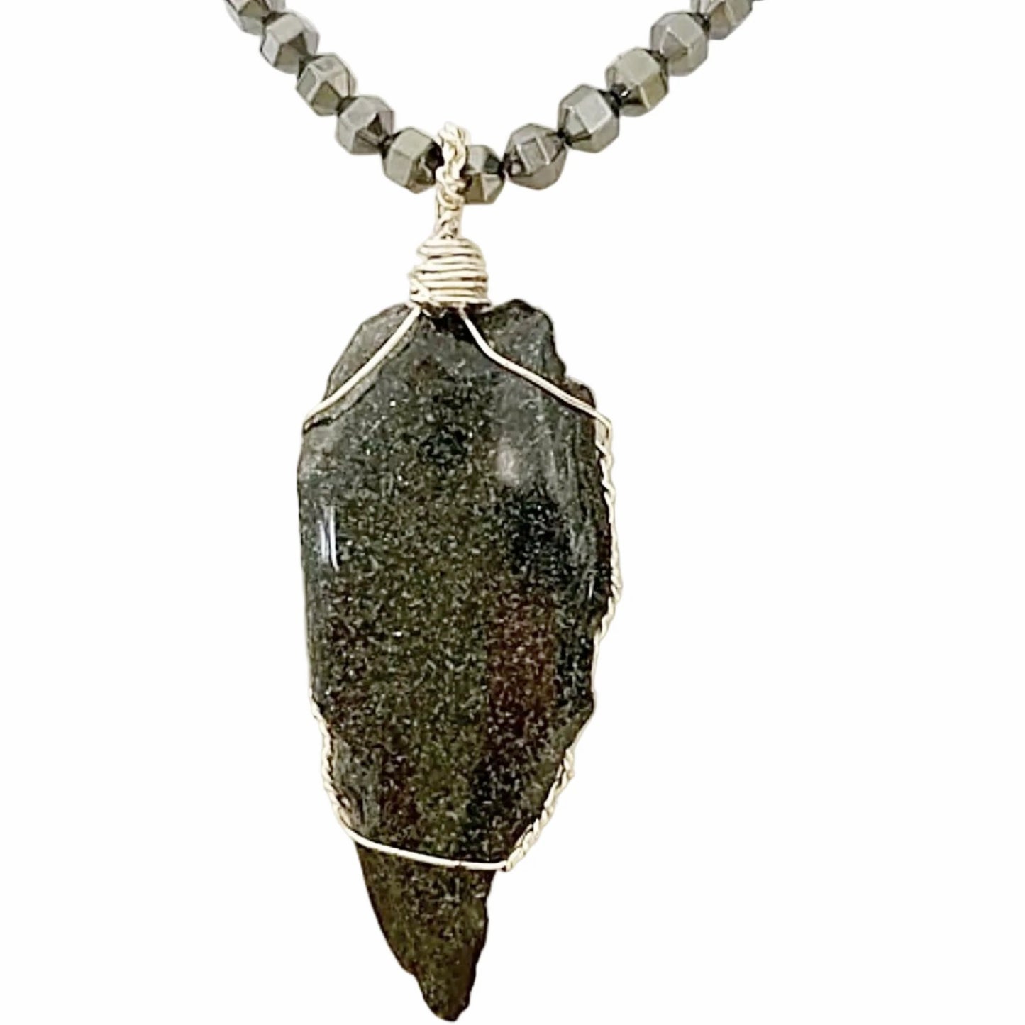 Specularite Pendant on Hematitte Beaded Necklace - New Earth Gifts