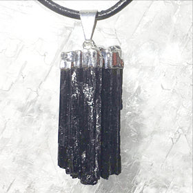 Black Tourmaline Natural Pendant Electroplated Silver Top - New Earth Gifts