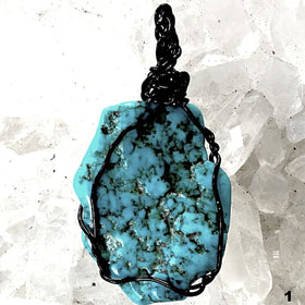 Turquoise Blue Pendant Black Wire Wrap - New Earth Gifts