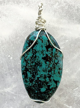 Turquoise Polish Pendant Sterling Silver Wire Wrap -New Earth Gifts