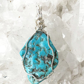 Turquoise Blue Nevada Pendant Sterling Wire Wrap - New Earth Gifts
