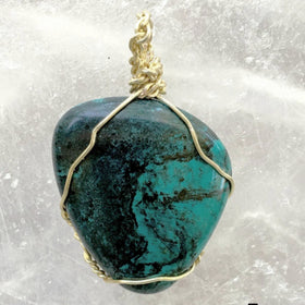 Turquoise Polish Pendant Gold Wire Wrap Southwestern - New Earth Gifts