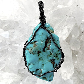 Turquoise Pendant Black Wire Wrap - New Earth Gifts