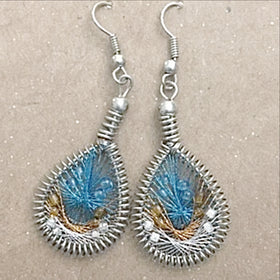 Guatemalan Design Thread Earrings Teal and Yellow | New Earth Gifts