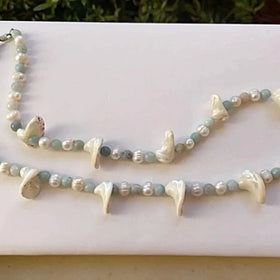 Amazonite Beads and Fresh Water Pearl Necklace Set | New Earth Gifts