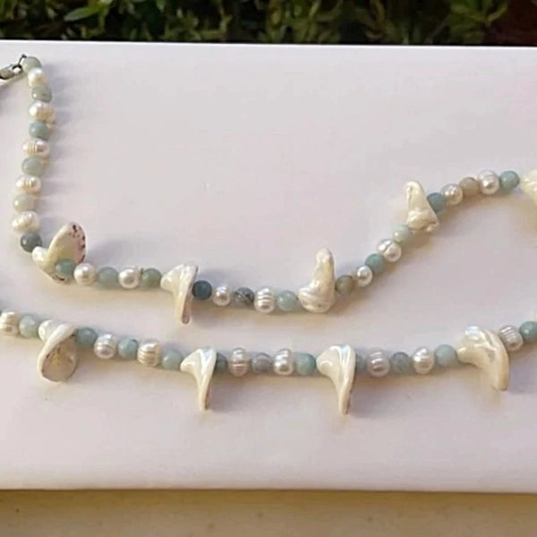 Amazonite Beads and Fresh Water Pearl Necklace Set | New Earth Gifts