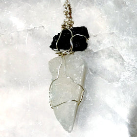 Quartz Drusy and Black Tourmaline Pendant - New Earth Gifts and Beads