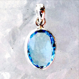 Sterling Blue Topaz Oval Faceted Pendant - New Earth Gifts and Beads