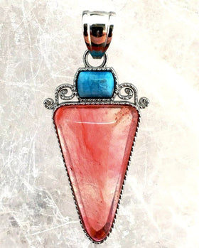 Arrow Gemstone Pendant of Cherry Quartz with Turquoise Accent - New Earth Gifts and Beads