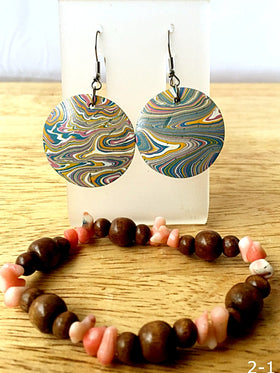 Wood Multi Color Lacquered Earrings  with FREE Bracelet - New Earth Gifts and Beads