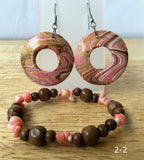 Wood Multi Color Lacquered Earrings  with FREE Bracelet - New Earth Gifts and Beads