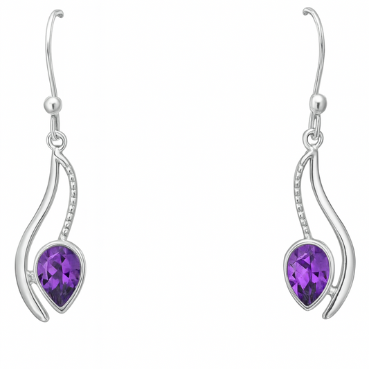 Amethyst Sterling Silver Dangle Earrings - Swinging Vine Style | New Earth Gifts